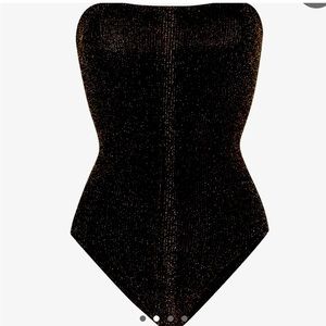 HUNZA G Audrey Strapless Black Metallic Bodysuit
